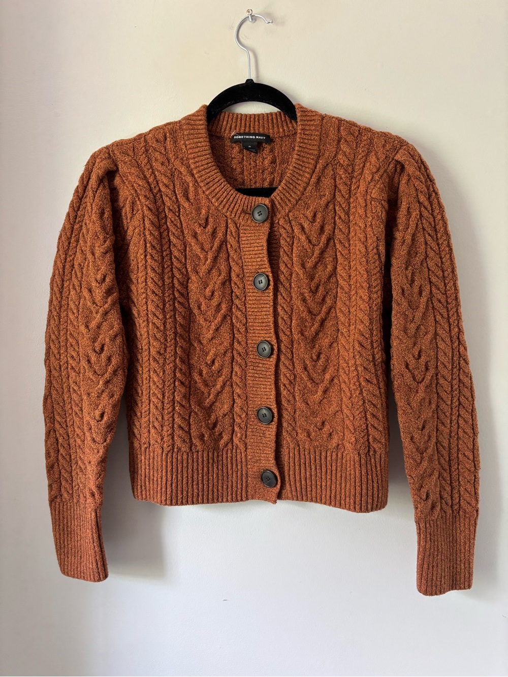 Something Navy Cable Knit Button-Front Cardigan - Rust - Picture 1 of 7